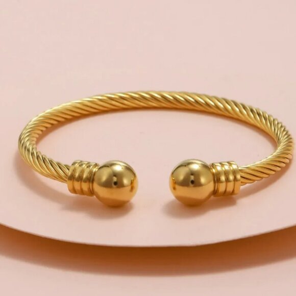 Titanium Steel -‎ Charm Ball Open Cuff Bangle Bracelet - Picture 1 of 3